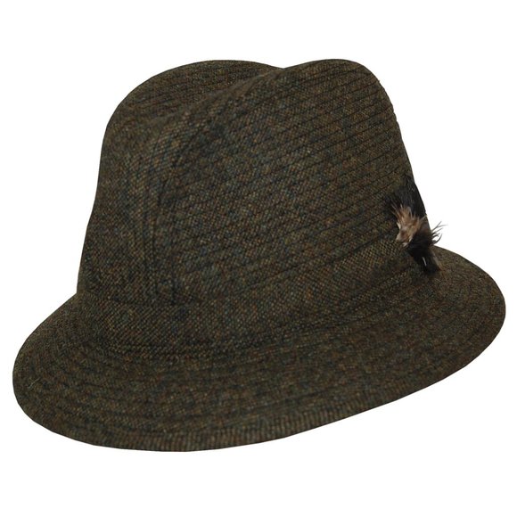 Jonathan Richards Donegal Tweed hat fedora S green Ireland olive - Picture 1 of 9